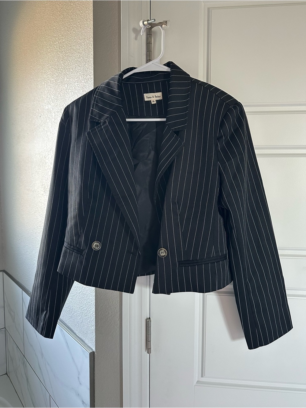Black Pinstripe Cropped Blazer